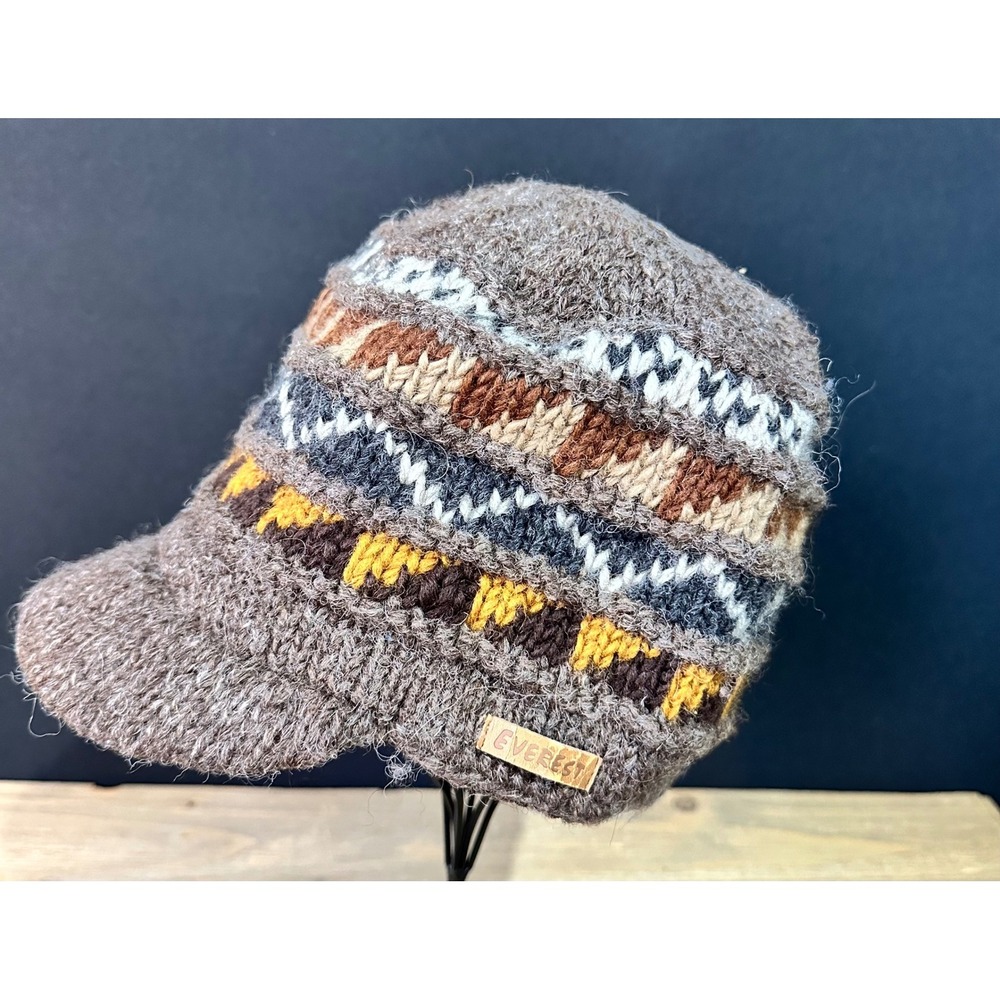 Everest Wool Visor Beanie Hat Fair Isle Knit Fleece Lined Unisex OS Brown